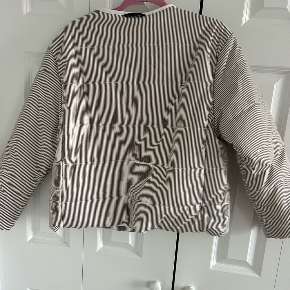 NWT LILLA P Collarless Striped Tan & White Women's Jacket Size L - Picture 6 of 6